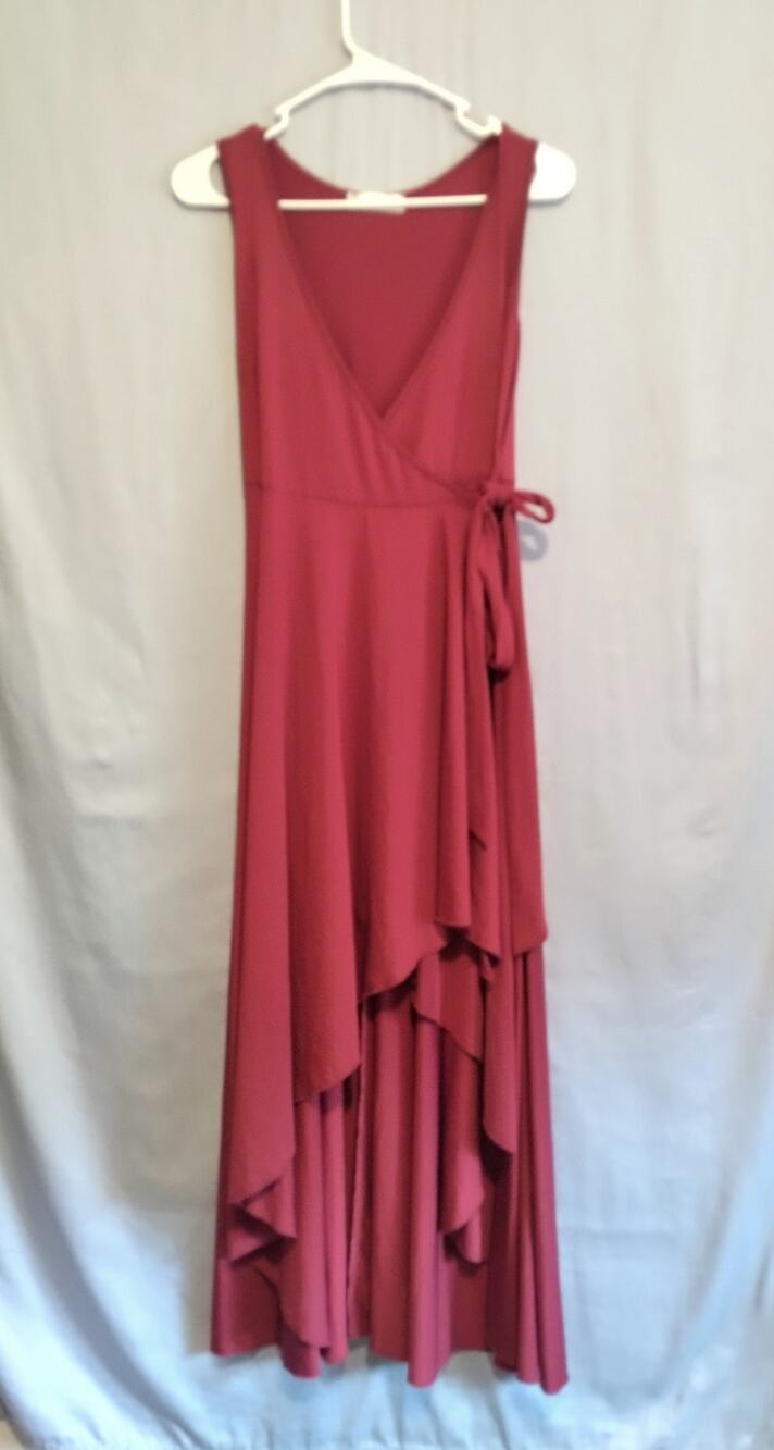 Xiogmei Burgandy Wrap Dress